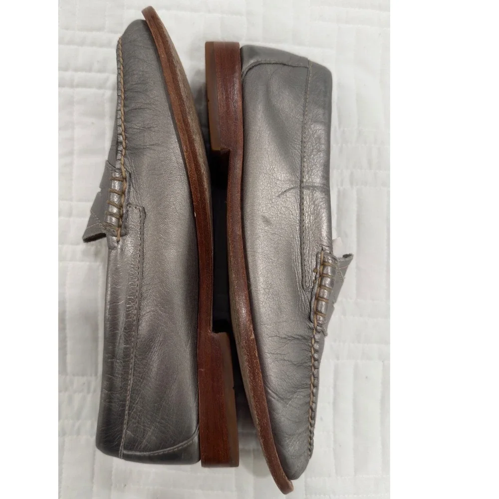 GH Bass Weejuns Men Metallic Pewter Silver‎ Leather Penny Loafers 8.5 M 22831